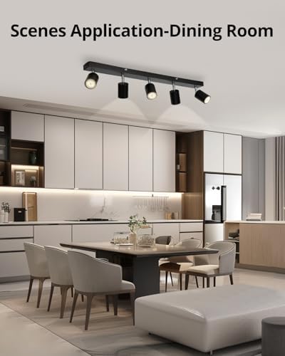 Gr4tec LED Ceiling Light 5 Way, Black Kitchen Ceiling Lights Including 5 x 6W GU10 Bulbs Natural White 4000K, Rotatable Spotlights Bar, Modern Spot Light Fitting for Living Room Bedroom Hallway