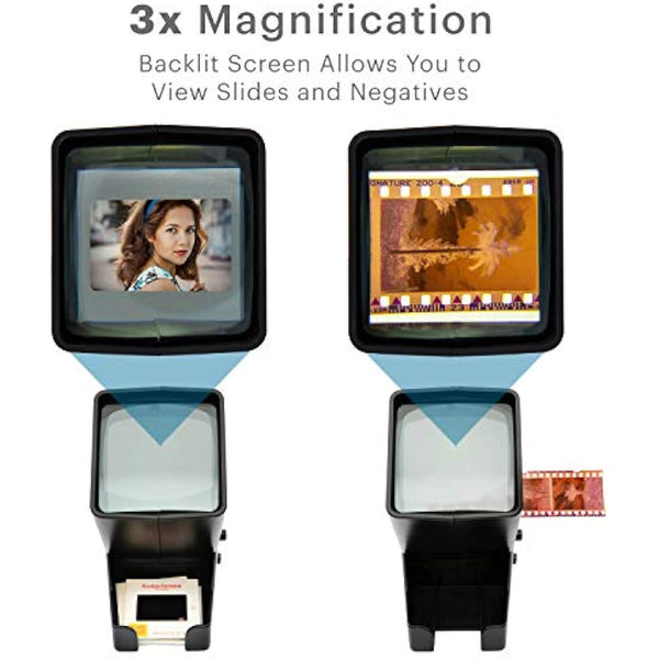 Kodak RODESV25 35-mm Slide Projector and Film Viewing Device, Battery-Operated, 3x Magnification, LED Illuminated Display, for 35-mm Slides and Film Negatives, Black