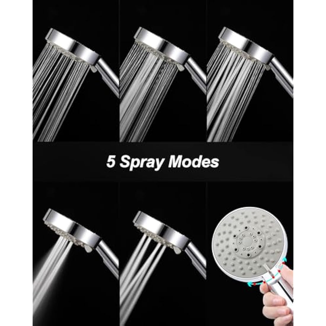 Shower Head and Hose 2M, Magichome Shower Head High Pressure with 5 Spray Modes, Turbocharged Design Power Showerhead for Low Water Pressure