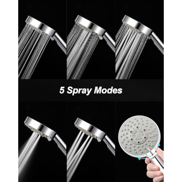 Shower Head and Hose 2M, Magichome Shower Head High Pressure with 5 Spray Modes, Turbocharged Design Power Showerhead for Low Water Pressure