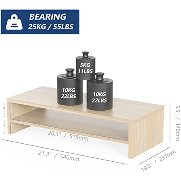 FITUEYES Monitor Stand 2 Tiers Computer Monitor Riser,54cm Wood Desktop Stand for Laptop Computer Screen Riser, with Storage Shelf, Office Supplies, Desk Organizer, Oak