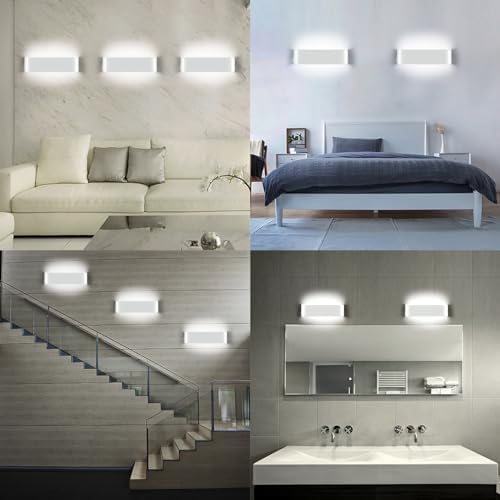 ChangM 12W Wall Light LED Indoor 2 Pack Wall Lamp More Bright Modern Wall Lighting Perfect for Bedroom, Living Room, Stairs and Bathroom Light, Cool White