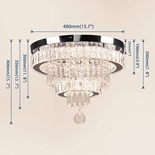 15.7" Modern Crystal Chandeliers, Dimmable LED Ceiling Light with Remote Control, K9 Crystal Flush Mount Chandeliers for Bedroom Dining Room Living Room Hallway (Multicolor