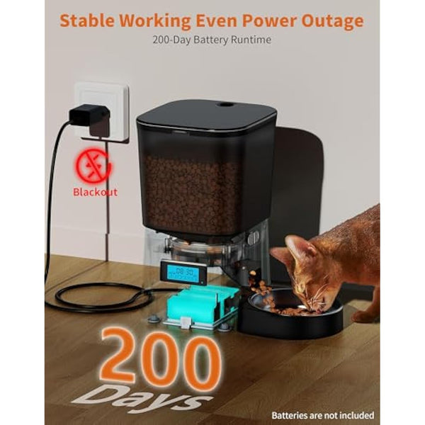 HoneyGuaridan Automatic Cat Feeder with Timer, 3.5L Dry Cat Food Dispenser, Timed Dog Feeder with Stainless Steel & Slow Feeder Bowl, Dual Power Supply with Desiccant, 1-6 Meals/day for Cats Dogs