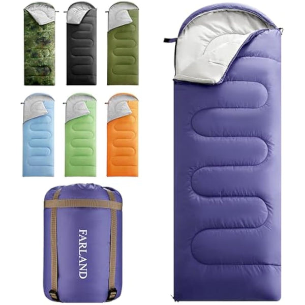 FARLAND Sleeping Bags 20 for Adults Teens Kids with Compression Sack Portable and Lightweight for 3-4 Season Camping, Hiking,Waterproof, Backpacking and Outdoors