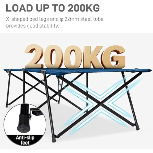 EVER ADVANCED Adult Camp Cot, Heavy Duty Folding Bed with Side Pocket, Portable Camping Bed for Outdoor Use, Loads 200KG