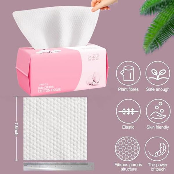 Disposable Face Towel 600 Count for Washing Soft Cotton Dry Wipes Facial Cloths Towelettes for Washing and Drying, Facial Tissue for Cleansing, Skincare and Makeup Remover
