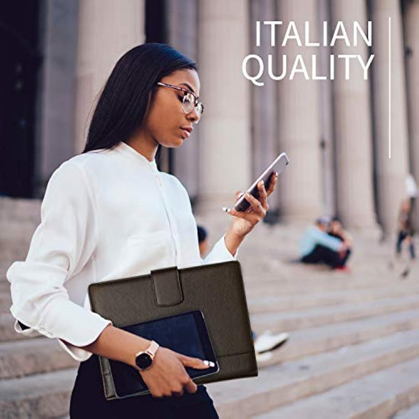 Document Holder in 100% Genuine Full Grain Hammered Leather - Handmade by Expert craftspeople - Spacious and Safe, Perfect for Meetings and Lessons - with Magnetic Closure - Dark Brown