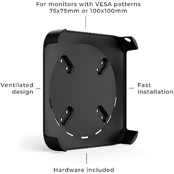 HumanCentric Mount Compatible with Mac Mini, Custom Mount Adapter for Wall, Rack, Under Desk, Behind Monitor, 75x75mm and 100x100mm VESA Patterns, Does Not Work With 2024 M4 Mac Mini