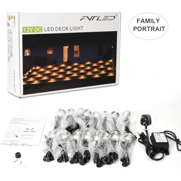 GEYUEYA Home Warm White Decking Lights, φ30mm LED Deck Lights 12V 0.6W IP67 Waterproof, Led Plinth Light for Terrace/Patio/Path/Wall/Garden/Decoration - 20 Packs