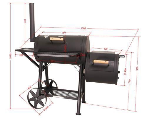CosmoGrill Outdoor XL Smoker Barbecue Charcoal Portable BBQ Grill, 2 Folding Side Table, Built-in Thermometer, Adjustable Charcoal Pan & Chimney, Wheels, Large Coal BBQ Smoker for Home Garden Cooking