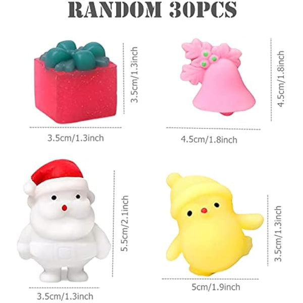 30Pcs Christmas Mochi Squishy Toys,Mini Christmas Mochies Squishies Fidget Toy for Kids,Xmax Fidget Toys Stress Squeeze Toy Pack for Xmas Party Bags Fillers Girls Boys Kids Treats Party Favors Gifts