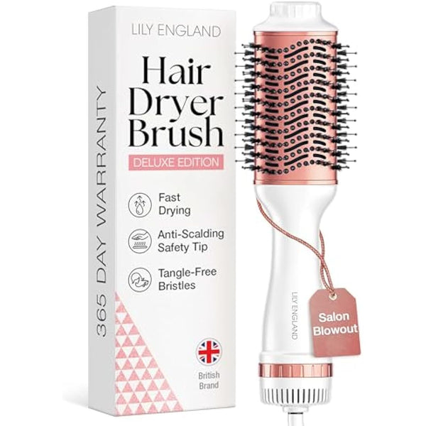 Hair Dryer/Hot Air Brush with Adjustable Temperature - for Styling Short, Medium & Long Hair - Women Hair Volumizer & Styler - Lily England Heated Hair Dryer