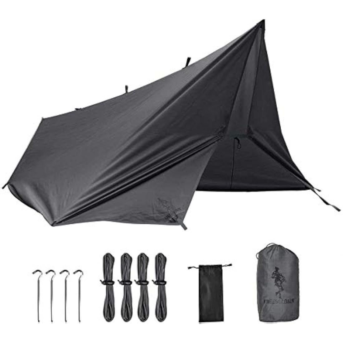 FREE SOLDIER Camping Tarp Waterproof 3m x 3.2m Large Hammock Tent Tarp Portable Tarpaulin Anti-UV Shelter Sun Block Sunshade Awning for Camping Hiking Traveling Outdoor Sports (Grey with Nails)