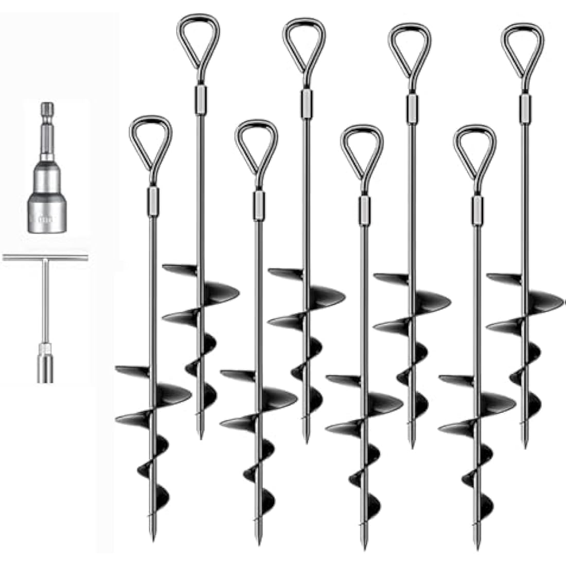 Ground Anchor 8 Pack, 45cm Tall Heavy Duty Ground Pegs Kit Fit for Swing, Trampolines, Tents, Mobile Home Anchors, Awning Pegs Anchor, Dog Spikes for Ground