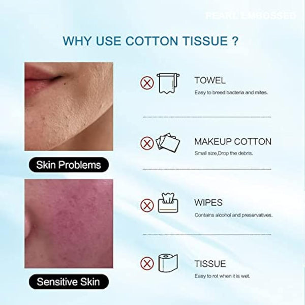 Disposable Face Towel, Cotton Tissue Soft Dry Wipes for Women, Simple Cleaning Facial Tissues Dry Wet Dual Portable Use for Sensitive Skin & Baby & Makeup Remover & Personal Care