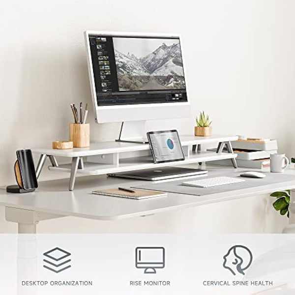 Fenge Monitor Stand Riser for 2 Monitors 108cm Large Compute Monitor Stands with Phone/Tablet Holder Slot,Desk Organizer Max Load 50KG (White)