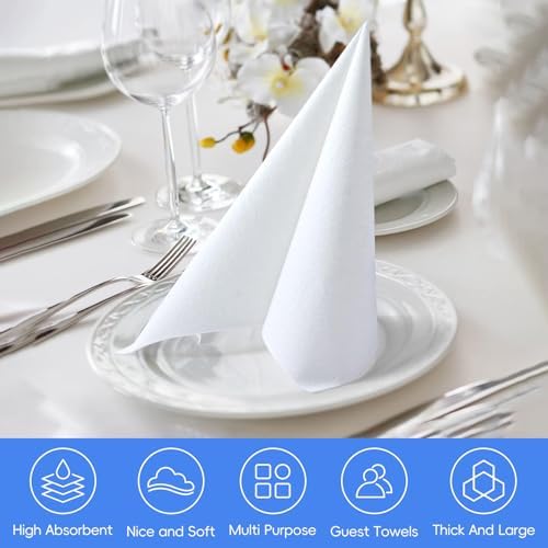 JEBBLAS Guest Towels Disposable Cloth Like Paper Christmas Paper Towles Hand Napkins Soft, Absorbent, Paper Hand Towels for Kitchen, Bathroom, Parties, Weddings, Dinners or Events (White, 200 Pack)