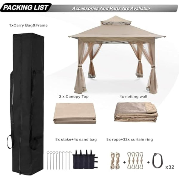 ABCCANOPY 3.6x3.6 Pop up Gazebo Tent Outdoor Canopy Shelter with Netting. (khaki, 3.6Mx3.6M)