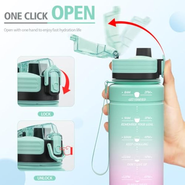 Niggeey Motivational Water Bottle with Time Marker, Sports Water Bottles 1.5l, 1l, 700ml, 500ml Kids Water Bottles, Leak Proof BPA Free Tritan Drink Bottle for School, Gym and Sport, Cycling