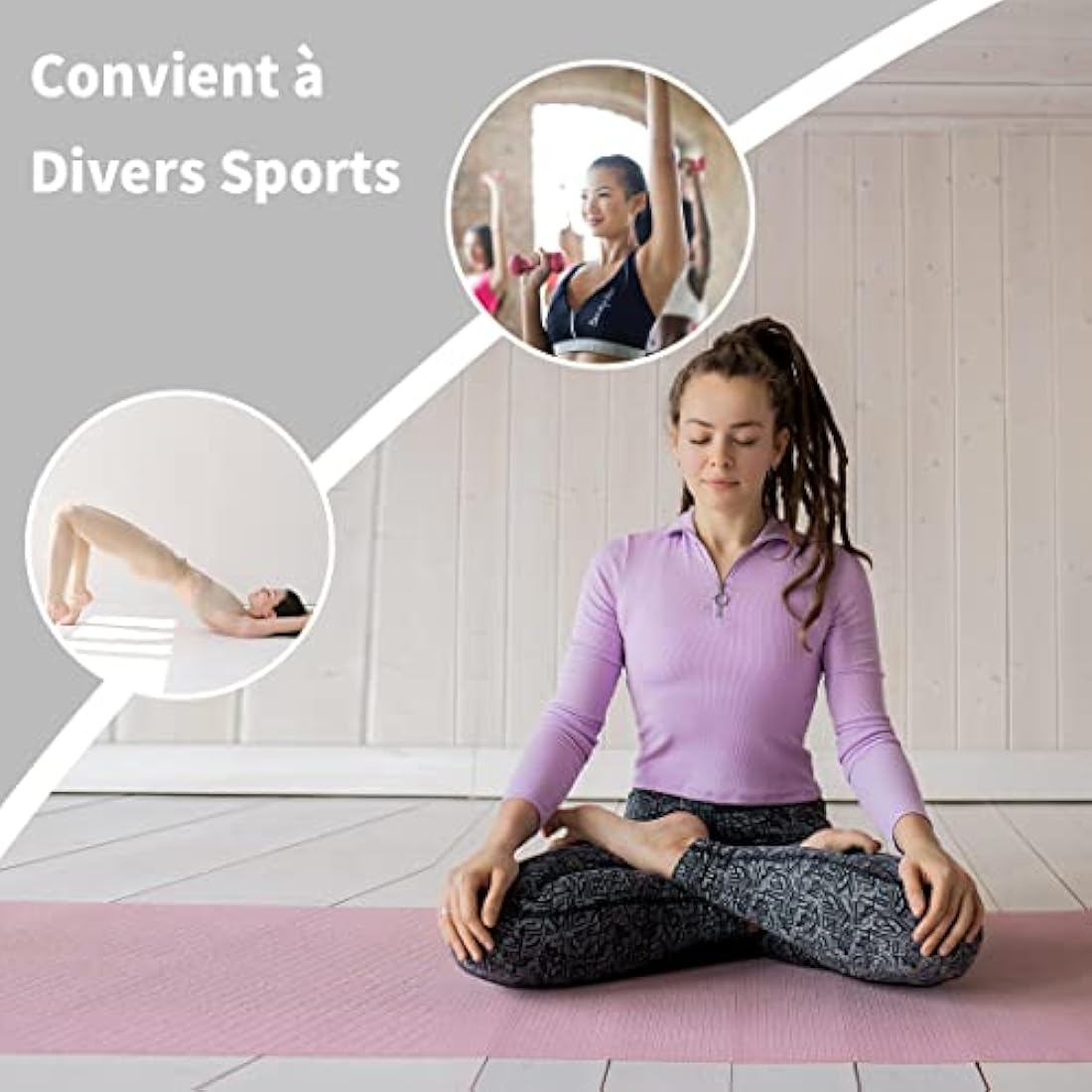 Good Nite Yoga Mat TPE Non-Slip Exercise Fitness Pilates Gymnastics Training Sport Mat Turn Mats Floor Gym with Carry Strap 183 x 61 x 0.6 cm