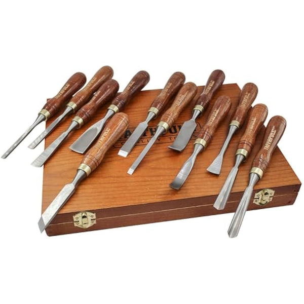 Faithfull Wood Carving Chisel Set of 12 in Presentation Case, ‎Walnut Color