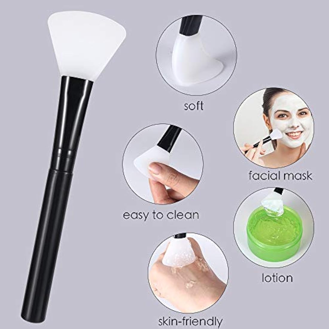 Face Mask Brush Silicone 2PCS Flexible Facial Mud Mask Applicator Brush, Hairless Moisturizers Applicator Tools, Wood Handle Mask Applicator for Mud, Clay, Charcoal Mixed Mask