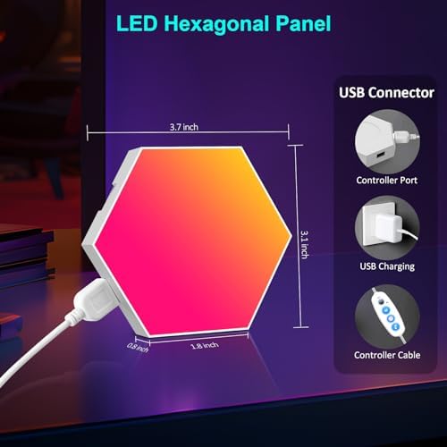 Kangtaixin Hexagon LED Lights — 20 Pack Hex Wall Light RGB Gaming Panels Hexagonal Smart Lighting Panel Sync to Music for Room Bar Gaming Setup Bedroom