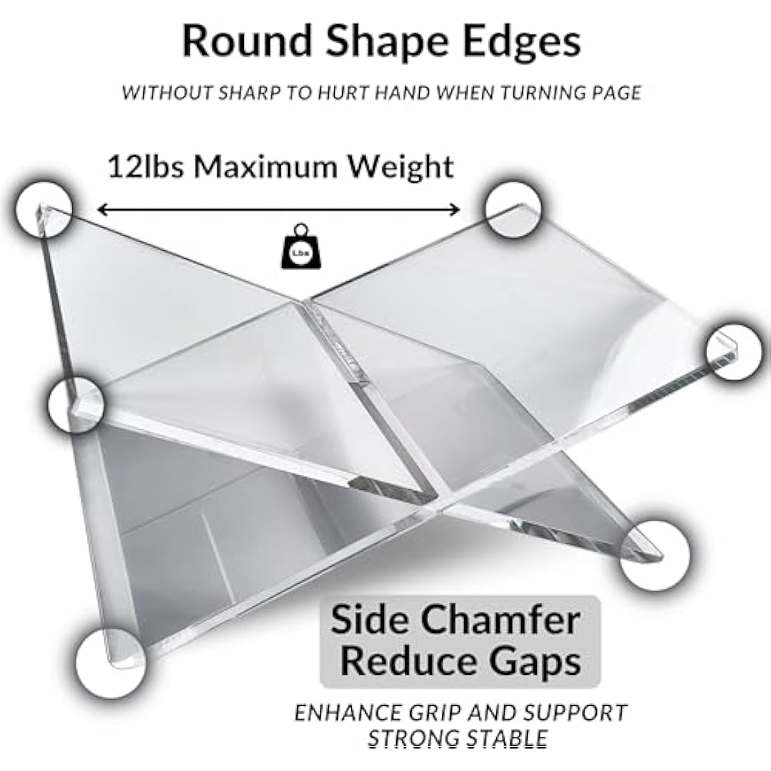 Honygebia Clear Acrylic Book Stands - Cross Frame Acrylic Book Holder, Open Bookstand for Display and Reading, Suitable for Art, Bible, Cookbook, Easel, Magazine, Recipe, Textbooks - 32 x 24 x 14cm