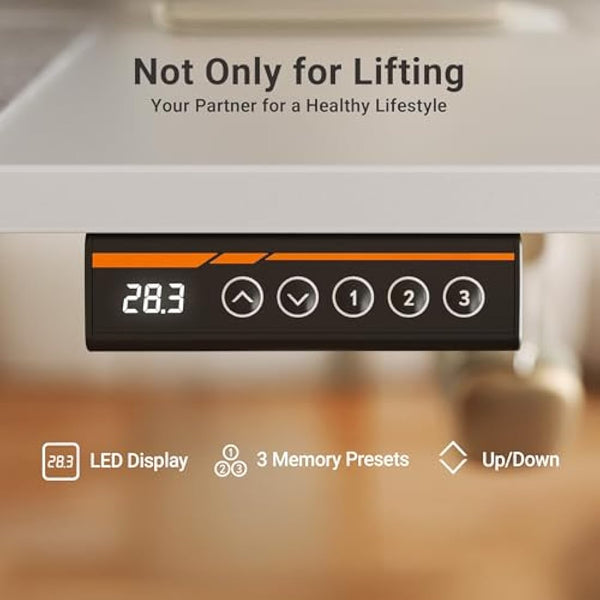 Claiks Electric Standing Desk, Adjustable Height Stand up Desk, 120x60 cm Sit Stand Home Office Desk with Splice Board, White Frame/White Top