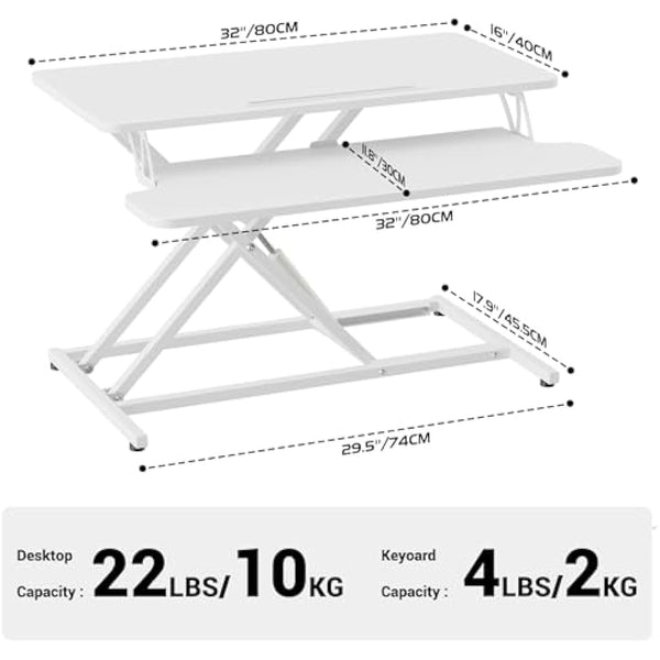 ERGOMAKER Standing Desk Converter, 32"/80cm Wide Height Adjustable Quick Sit to Stand Up Desk Riser for Dual Monitor, White