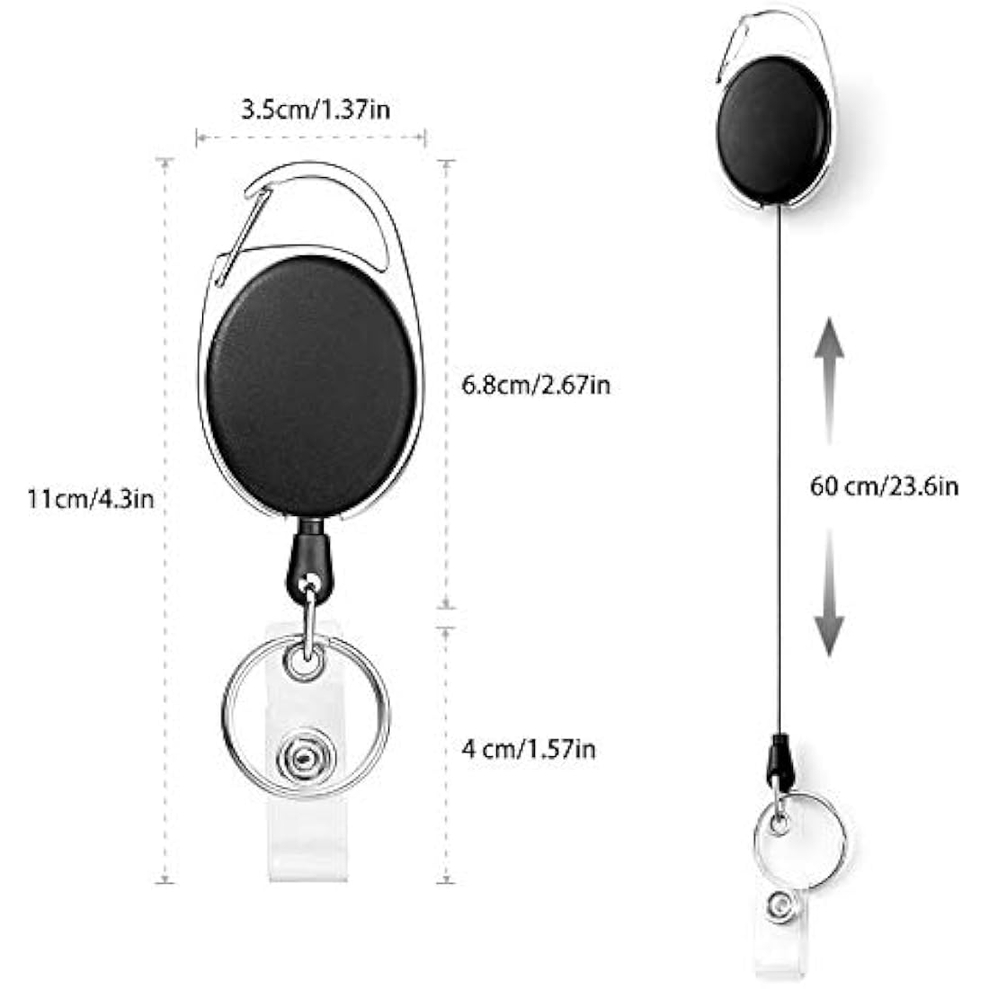 Retractable Lanyard Set - 3 Pieces Including Reel Clip and Clear Waterproof ID Badge Holder for Card and Key Holder Keyring (Black B03)