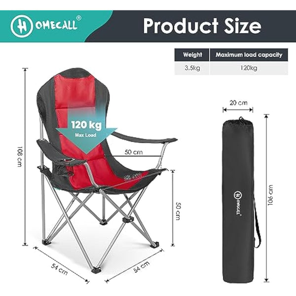 Homecall 30191 Folding Camping Chair with Cup Holder - 109.0 cm*60.0 cm*86.0 cm, Black/Red