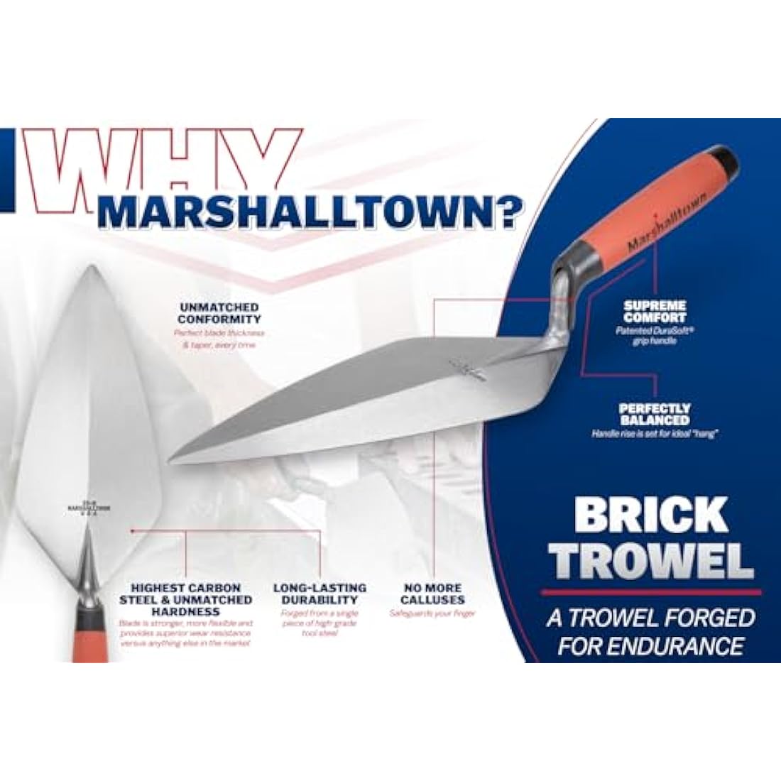 Marshalltown 34L11 Brick Trowel 11in - Leather Handle, Brown