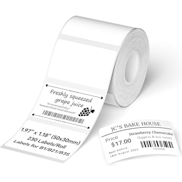NIIMBOT Thermal Sticky Labels 50×30 mm (2×1.2") Compatible with B1/B21/B31/B3S/K2 Label Printer, Waterproof Labels Stickers for Home,Kitchen, Office, Organizing & Small Business, 1 Roll (White)