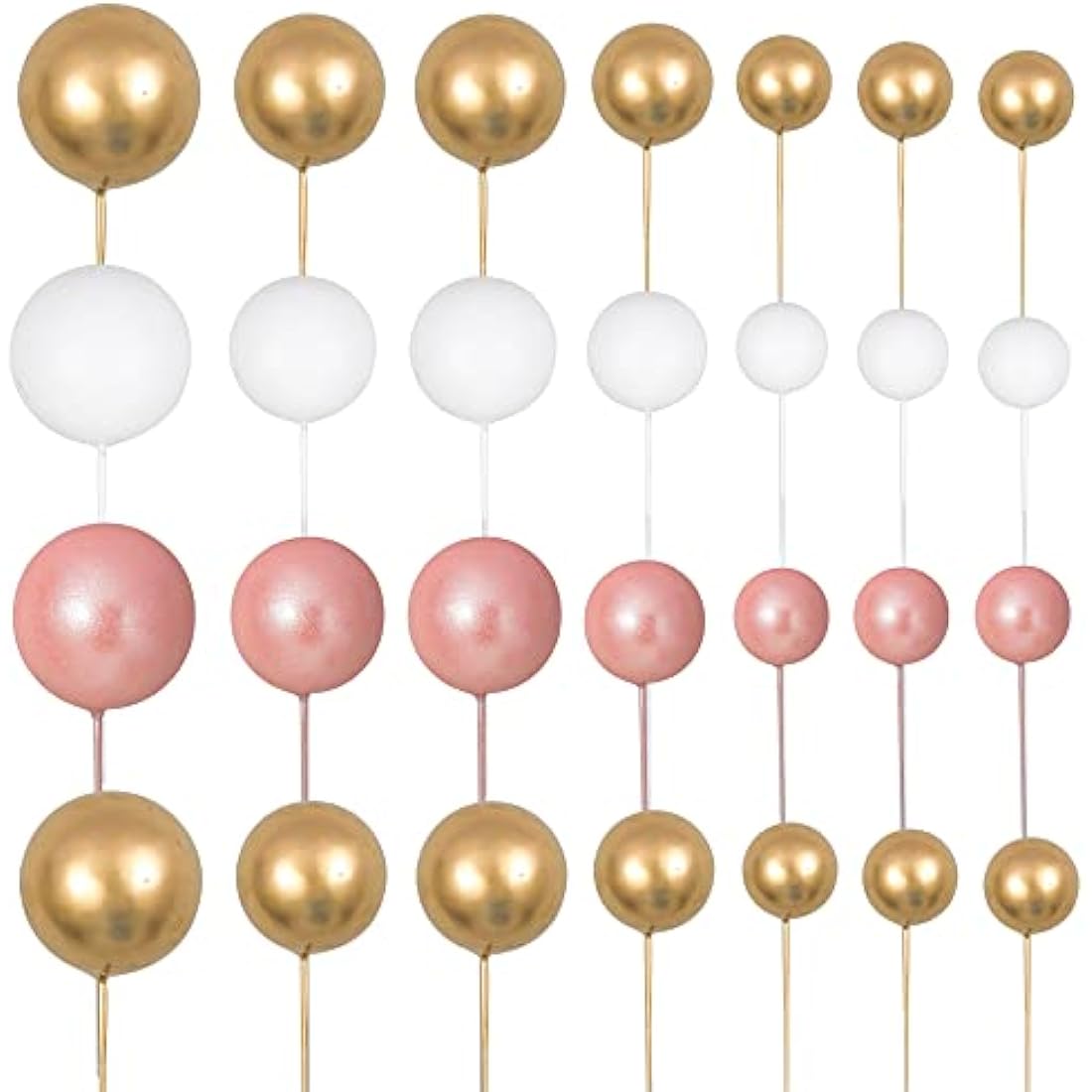 Gyufise 30Pcs Balls Cake Topper Mini Balloons Cake Toppers Foam Ball Cake Decorations Balloon Cake Topper Ball Shaped Cake Insert Topper for Birthday Party Baby Shower Decor Rose Gold White Gold