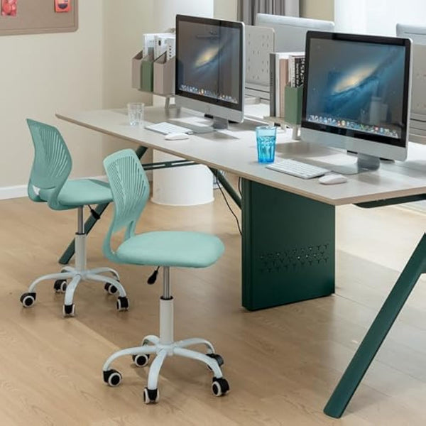 Homy Casa Desk Chair Linen Fabric Seat Ergonomic Swivel Task Chair without Armrest Adjustable Height Office Chair Home Office for Kids Teens, Cactus Green