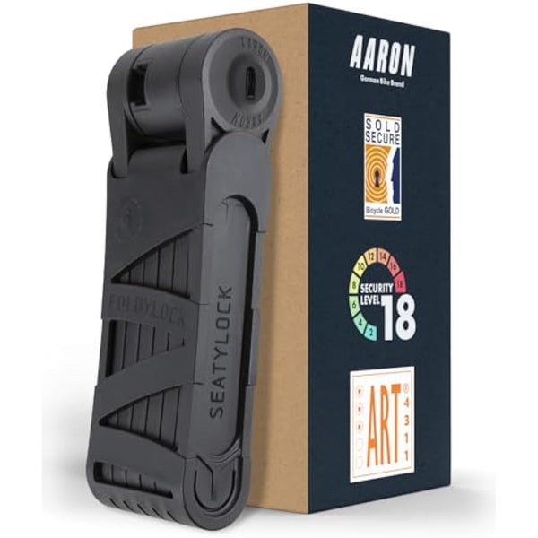AARON Premium Bicycle Lock - Secure Folding Lock Level 18, Patented High Security Lock with Bracket - Lightweight Bicycle Lock with Key for E-Bike, Road Bike, Motorcycle, MTB