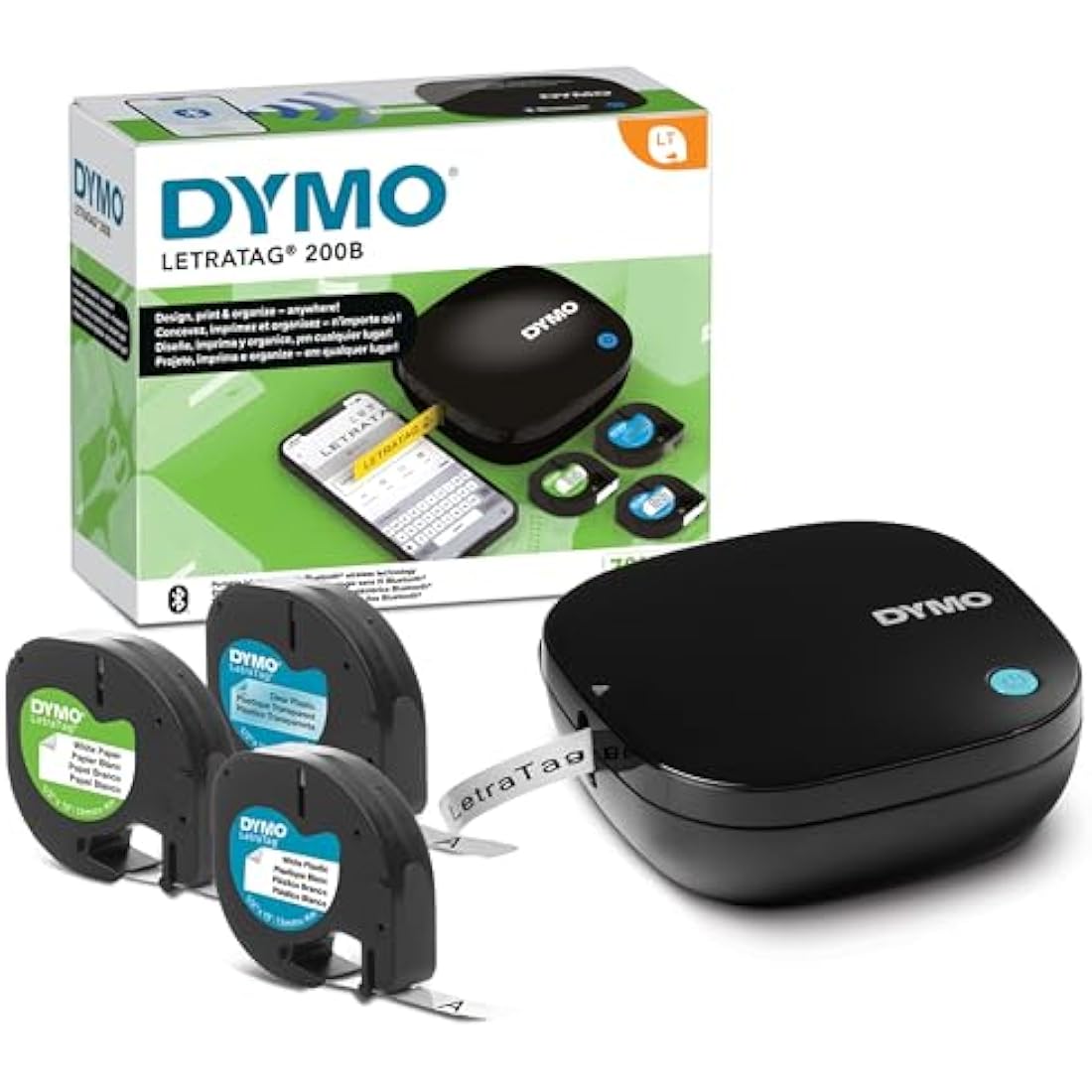 DYMO LetraTag 200B Bluetooth Label Maker Value Pack | Compact Label Printer | Connects Through Bluetooth Wireless Technology to iOS and Android | Includes 3 Assorted Label Tapes