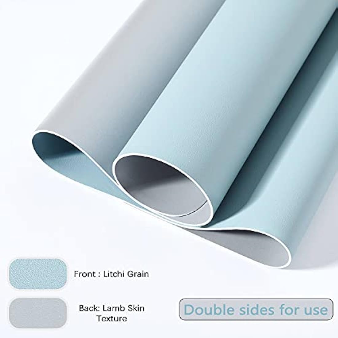 DOBAOJIA Desk Pad X-Large, Desk Mat, Desk Blotter, Laptop Pad, Extended Mouse Mat, Mouse Pad XXL, Writing Pad for Office/Home, Dual-Side Use PU Leather Waterproof 31.5" X 15.7"(Light Blue/Silver)