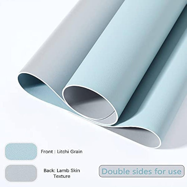 DOBAOJIA Desk Pad XX-Large, Desk Mat, Desk Blotter, Laptop Pad, Extended Mouse Mat, Mouse Pad XXL, Writing Pad for Office/Home, Dual-Side Use PU Leather Waterproof 35.4" X 16.9"(Light Blue/Silver)
