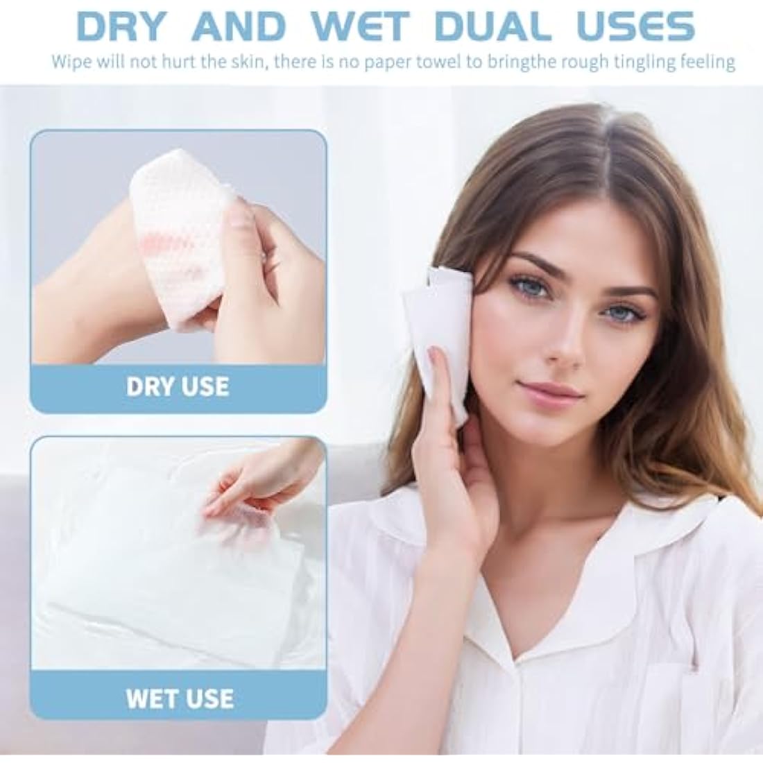 4 Pack Cotton Facial Dry Wipes 100 Count, Deeply Cleansing Disposable Face Towel Cotton Tissue, Multi-Purpose for Skin Care, Make-up Wipes, Face Wipes and Facial Cleansing(400 Count)