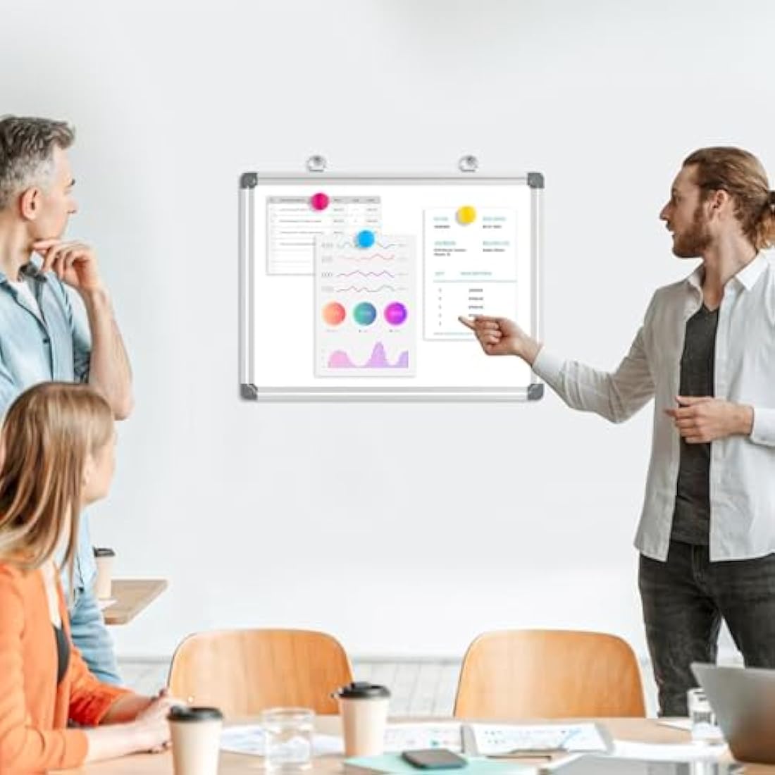 DOLLAR BOSS Magnetic Whiteboard Double-Sided 30 X 40 cm Dry Erase White Board for Walls with Pen Tray, Aluminium Trim and Dry-Wipe Writing Surface for School, Home and Office