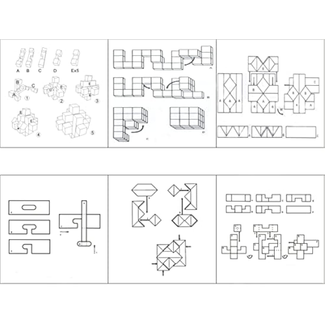 Holzsammlung Set of 6 3D Wooden Brain Teaser Puzzles, IQ Challenge Puzzle Games, Small Logic Mind Puzzle Box Toy Removing Assembling Lock Puzzle Gift Set for Adults Teenagers Kids, 1.8inch 4.5cm