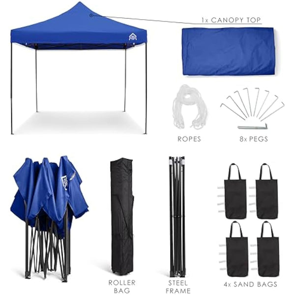 All Seasons Gazebos 3x3m Heavy Duty Fully Waterproof Pop up Gazebo With Accessory Pack - Royal Blue
