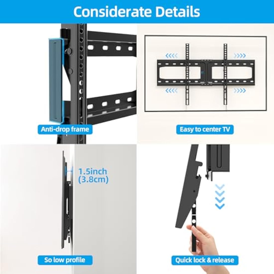 HOME VISION Heavy Duty Tilt TV Wall Mount Bracket for 32-85 Inch Flat/Curved TVs, 75KG/165LBS Capacity, Max VESA 600x400mm, Low Profile, Universal, Fits Most 40 43 50 55 65 70 75+ Inch Monitor, HV9601