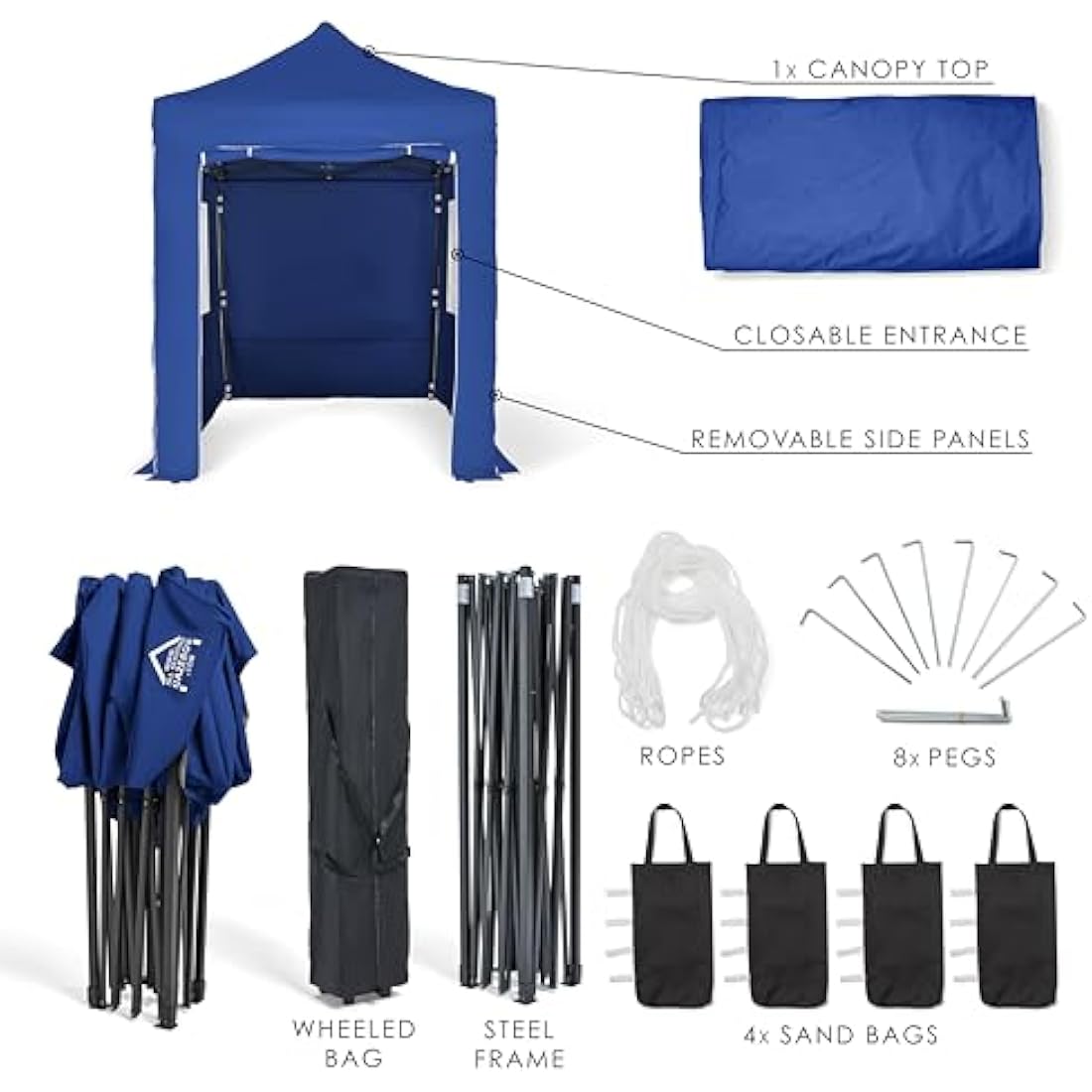 All Seasons Gazebos Heavy Duty, 3x2m Pop Up Gazebo with 4x Fully Waterproof Superior Sides Walls Royal Blue