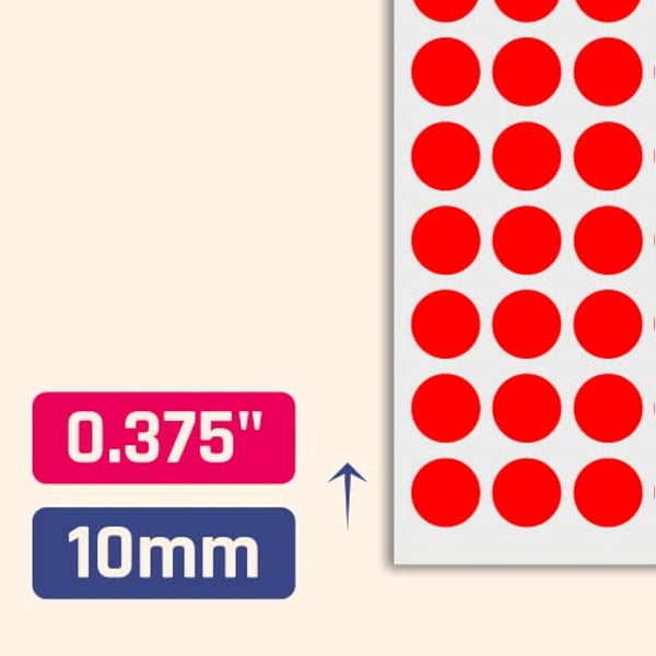 15,000 Pack - 10mm Round Coloured Dot Stickers Labels, Red