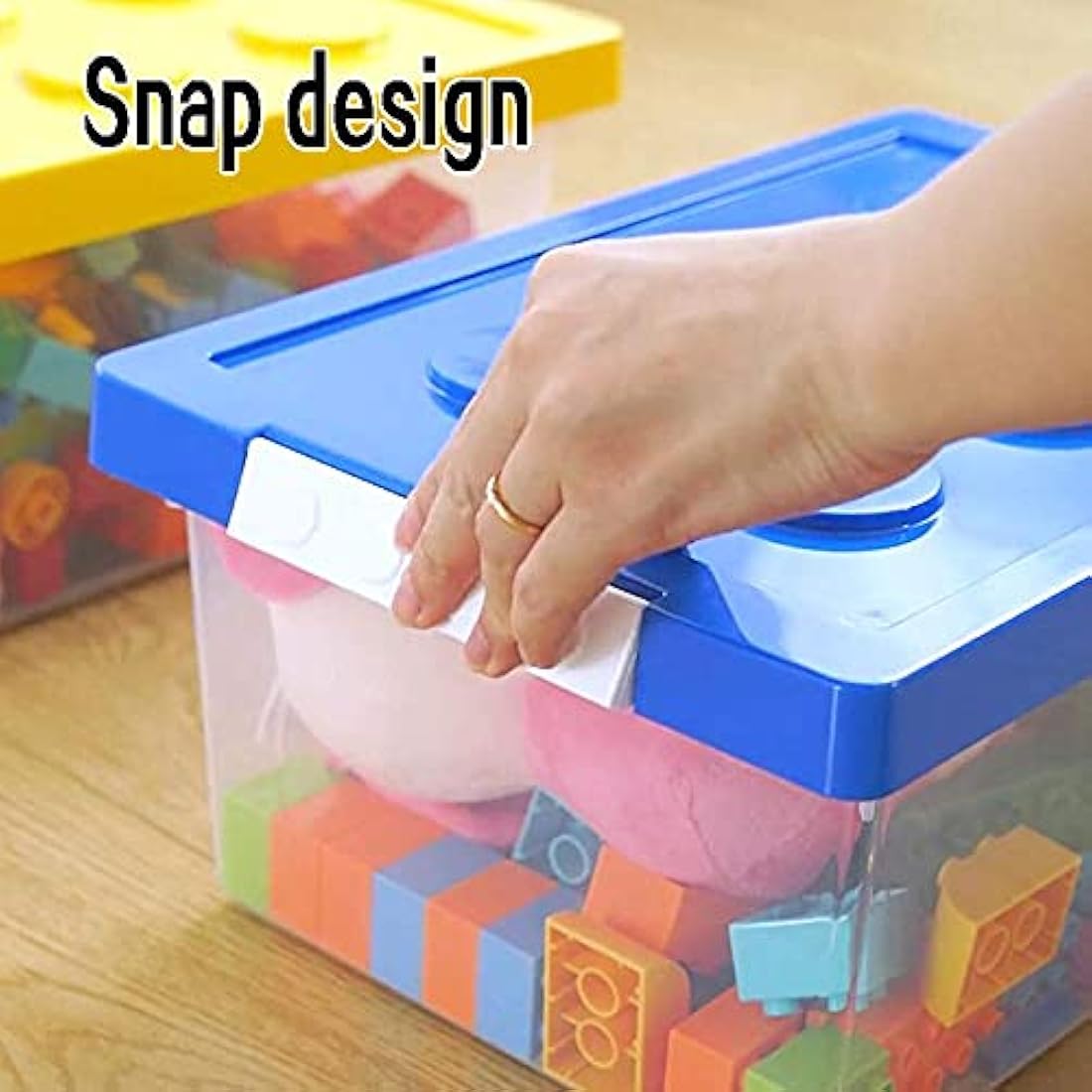 Greentainer Toy Storage Organizer Bins with Lid - Stackable Plastic Box Set of 2, Kids Chests Compatible Building Baseplate and Lid, Container for Bricks & Toys, Blue
