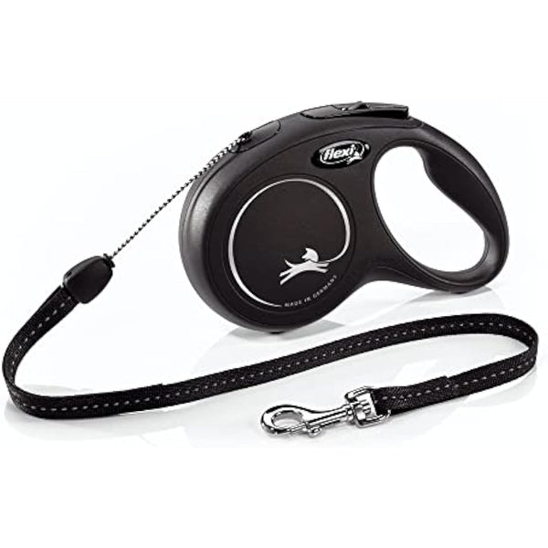 FLEXI® New Classic Retractable Dog Leash (Cord), Ergonomic, Durable and Tangle Free Pet Walking Leash for Dogs Up to 26 lbs, 26 ft, Small, Black